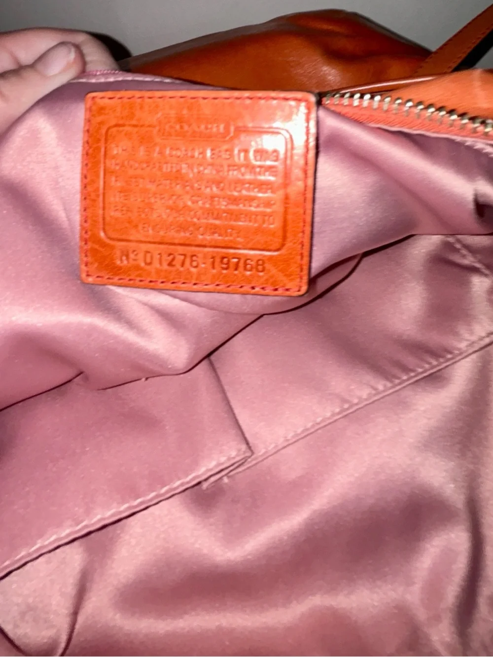 Coach Poppy Tangerine Waxed Leather Distressed Swing Messenger Hobo Purse - Picture 12 of 12